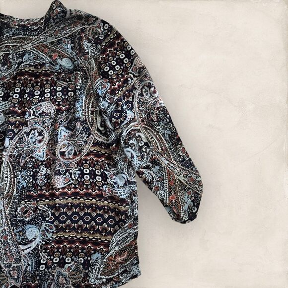 Chico's | EUC Tie Neck Tab Sleeved Paisley Blouse - Picture 7 of 9